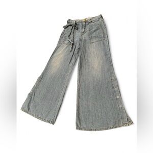 Pilcro Anthropologie Wide Leg Chambray Denim Pants Snap Button Side Slit Boho 28